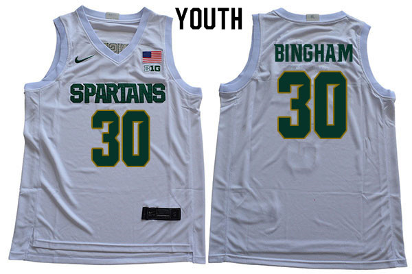 Youth Michigan State Spartans #30 Marcus Bingham NCAA Nike Authentic White College Stitched Basketball Jersey KG41K23IV